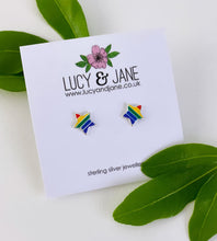 Load image into Gallery viewer, Sterling Silver Rainbow Star Earrings