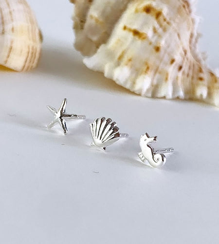 sterling silver sea creatures set of 3 mismatched studs.