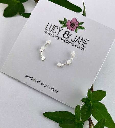 small sterling silver triple heart climber earrings