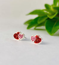 Load image into Gallery viewer, sterling silver sparkly pink and red stud earrings for children