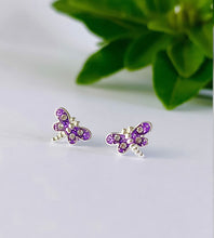 Load image into Gallery viewer, sterling silver purple dragonfly stud earrings