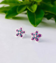 Load image into Gallery viewer, sparkly sterling silver purple flower earrings