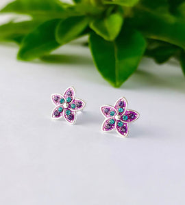 sparkly sterling silver purple flower earrings