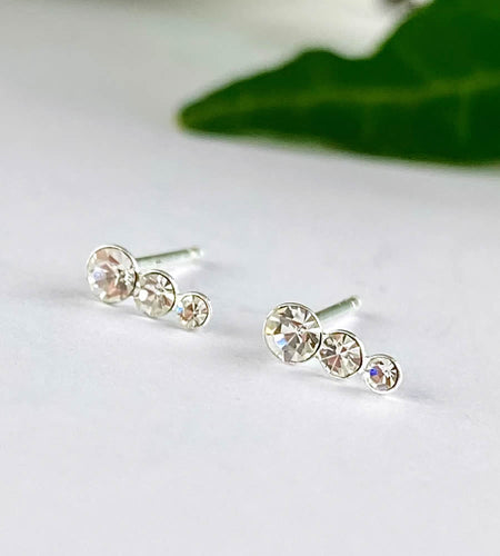 sterling silver small sparkly three dots studs