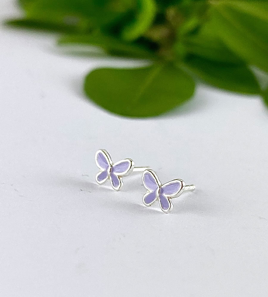 tiny sterling silver purple butterfly earrings for children