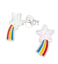 Load image into Gallery viewer, Colourful sterling silver shooting star studs