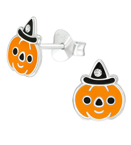 Halloween Sterling Silver Pumpkin Witch Studs